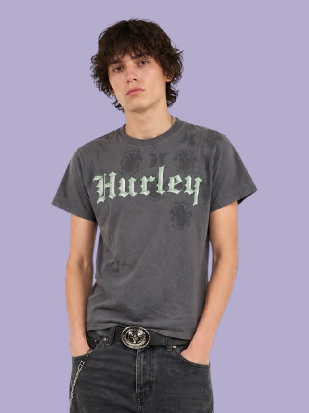 2 FOR $28 | Early 2000s Hurley Charcoal Grunge Graphic T-Shirt